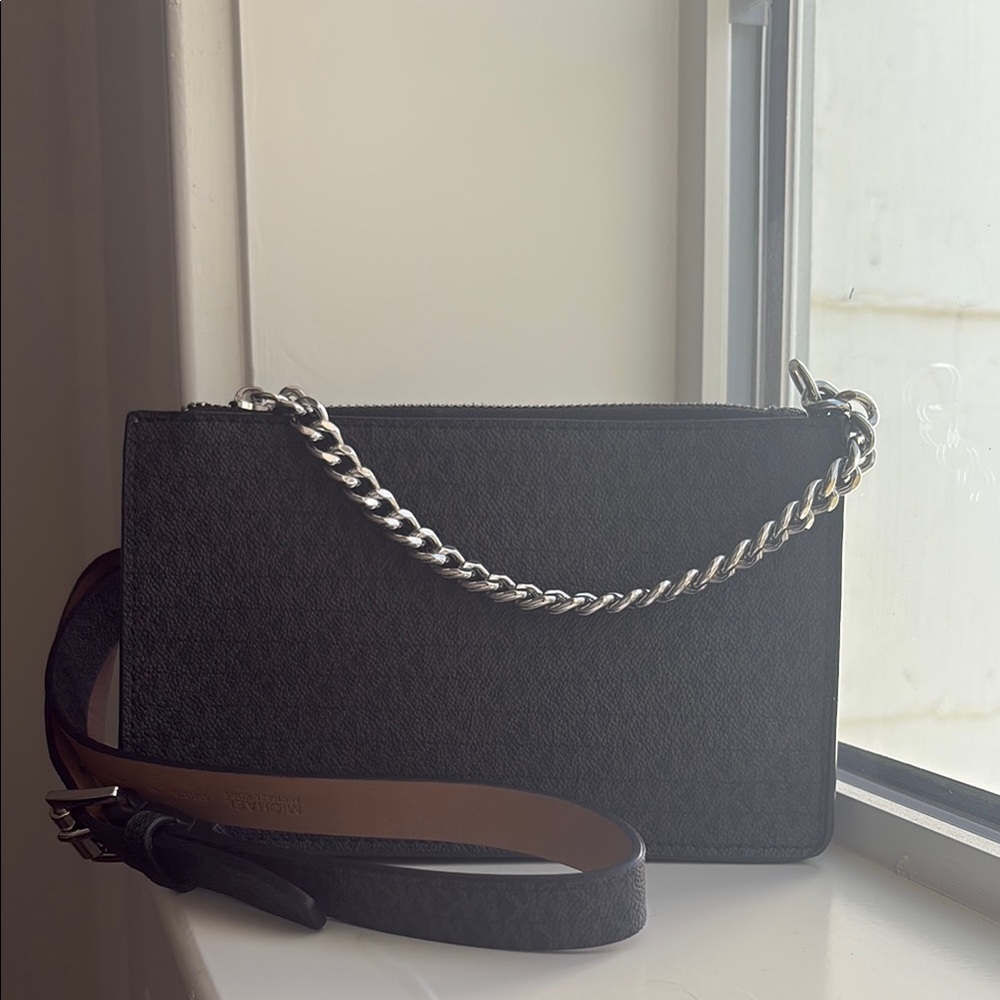 Michael Kors Black Crossbody Bag with Silver Chain